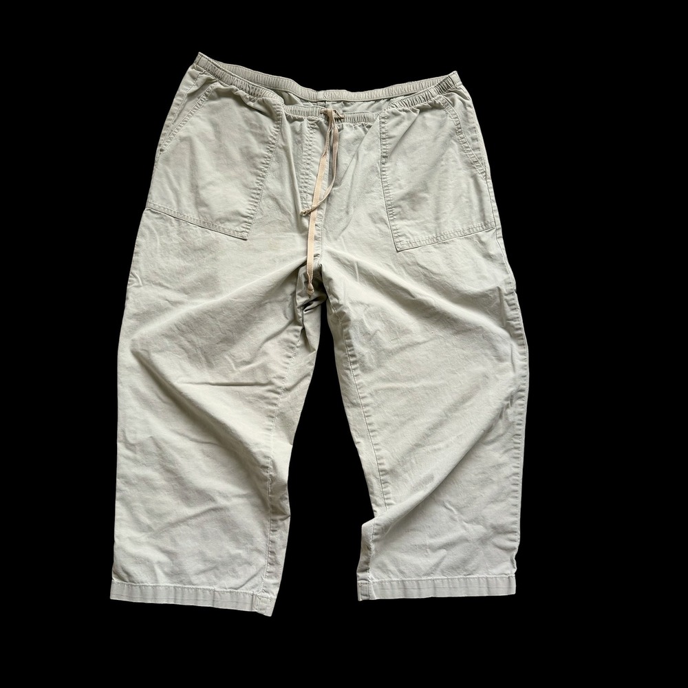 LL Bean Classic Fit Khaki Cotton Crop Pants Elastic Waist Tan 246779 Womens L